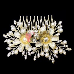 Accesoriu modern pentru decor par CA015KK Auriu cu cristale si perle